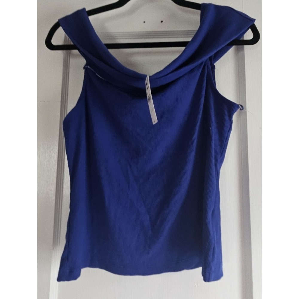 NWT EXPRESS loyal blue cowl neck off shoulder ribbed tank top womans L